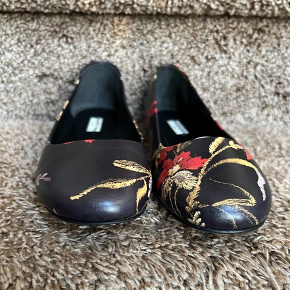 Balenciaga Women's Black Floral Leather Ballet Flats - Picture 4 of 12